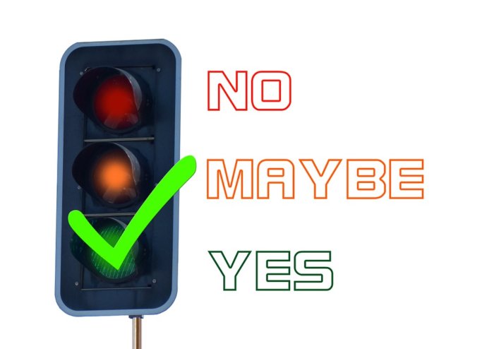 A stop light with the green light checked for yes. 