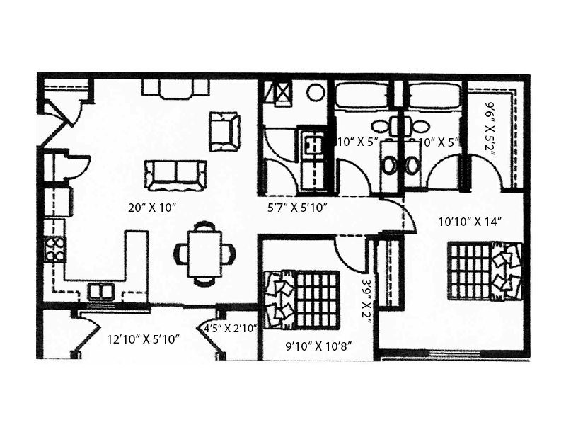 2 Bedroom 2 Bathroom T floorplan