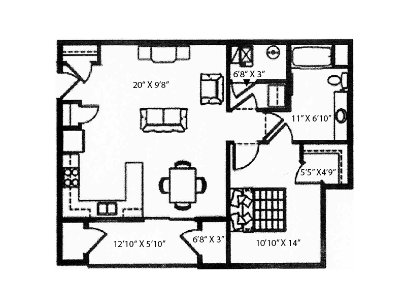 1 Bedroom 1 Bathroom B floorplan
