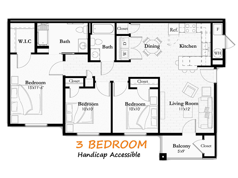 3 Bedroom 2 Bathroom ADA