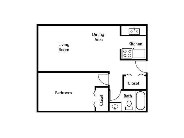 ONE BEDROOM ONE BATH A floorplan at The Emory