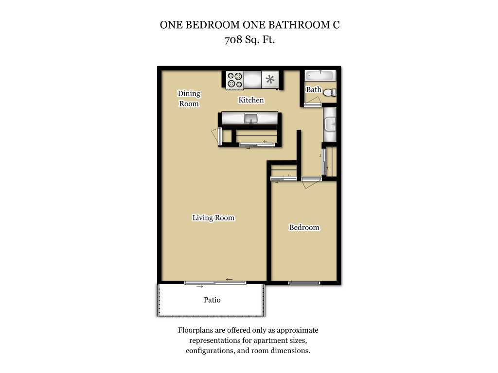 1 Bed 1 Bath Plan C floorplan at Camden Village