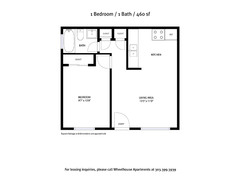 1 Bedroom 1 Bathroom 460sqft