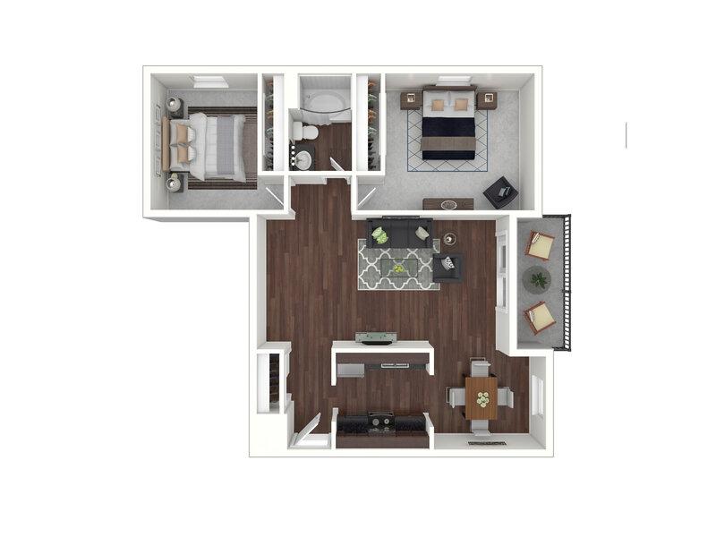 2 BR floorplan at Mid Central Apartments