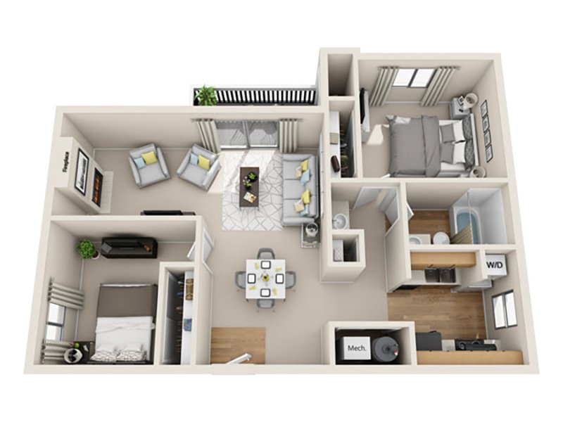 Two Bedroom One and One-Half Bath floorplan at Fox Creek