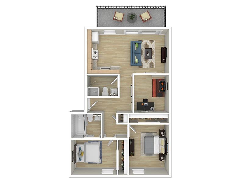 3 Bedroom 2 Bathroom floorplan at Enclave