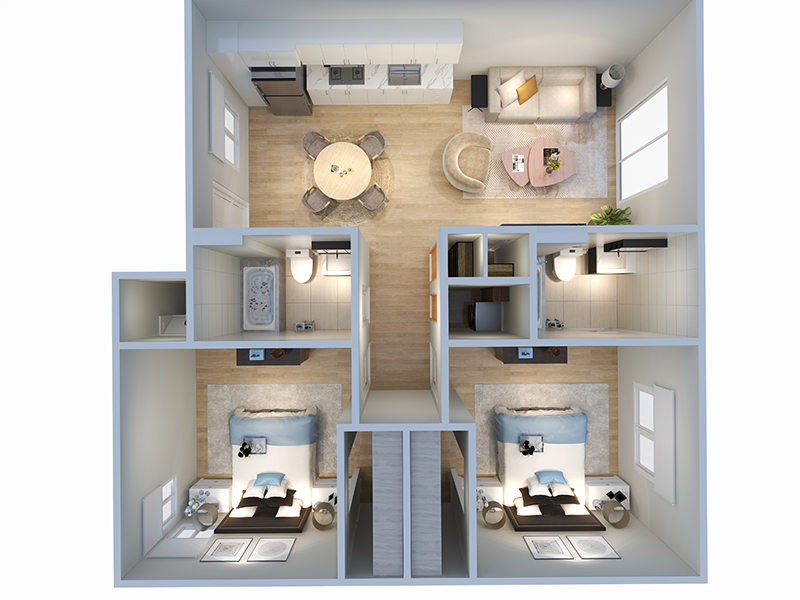 2x2 floorplan at The Grayson on the Rail