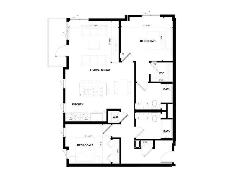 2 Bedroom E floorplan at Volta on Pine