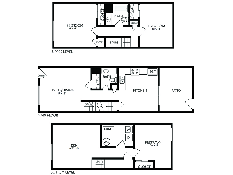 3 Bedroom 1.5 Bathroom floorplan at Aspen Cove Townhomes