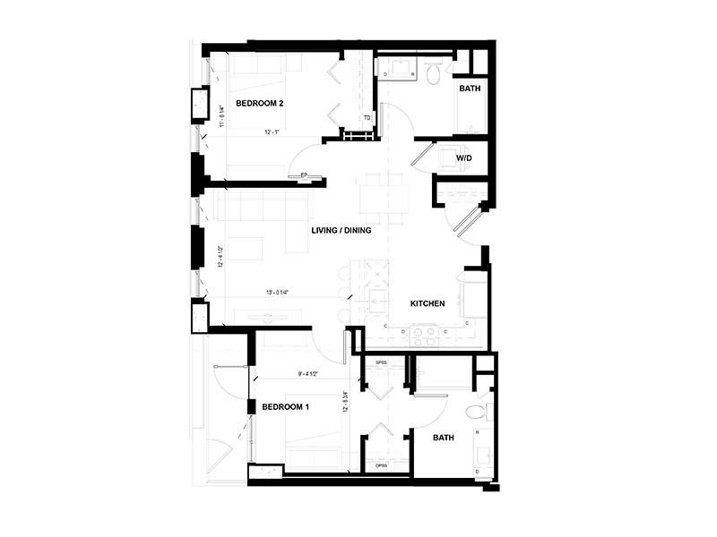 2 Bedroom A floorplan at Volta on Pine