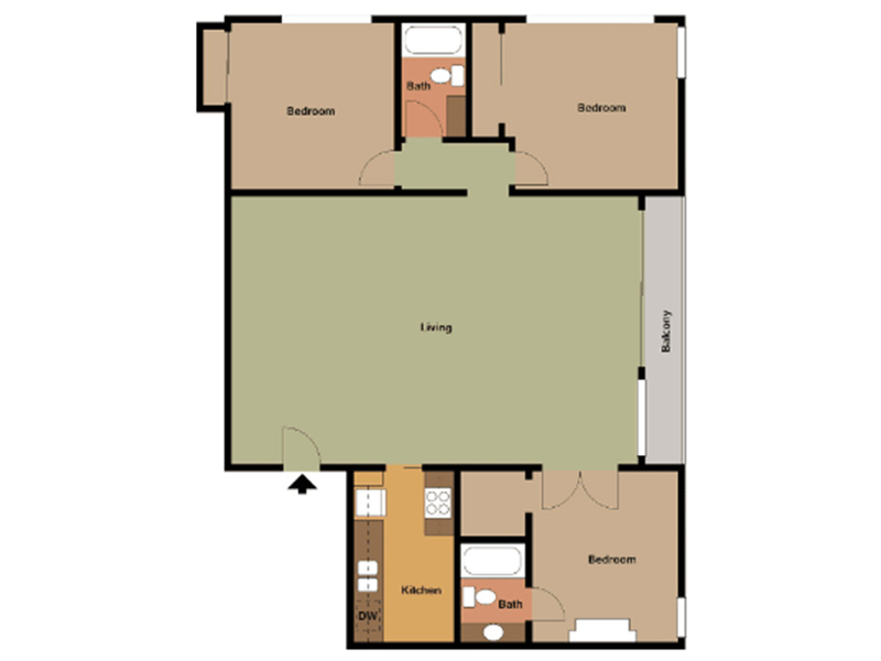 3x2 MD floorplan at The Square