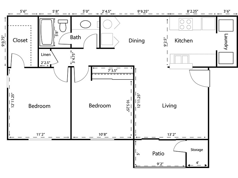 2x1 floorplan at Gateway Villas