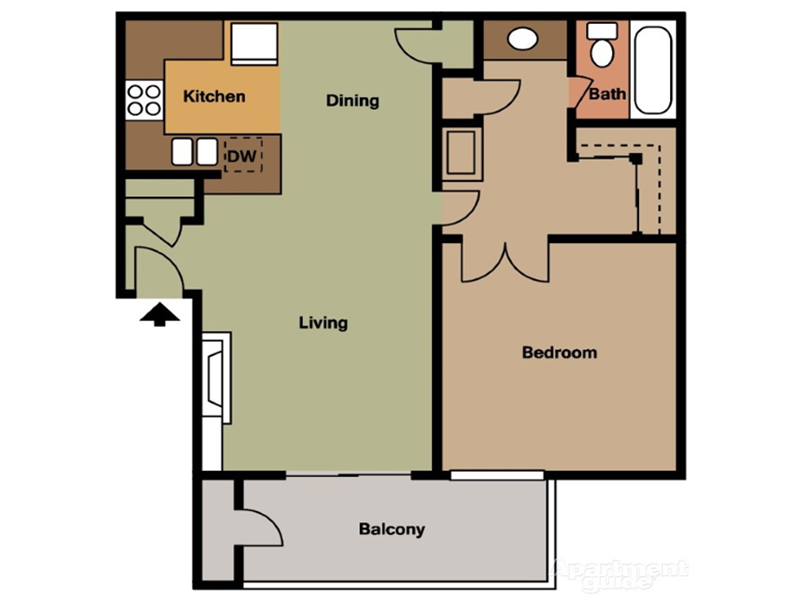 1 Bedroom 1 Bathroom floorplan at Park Paloma