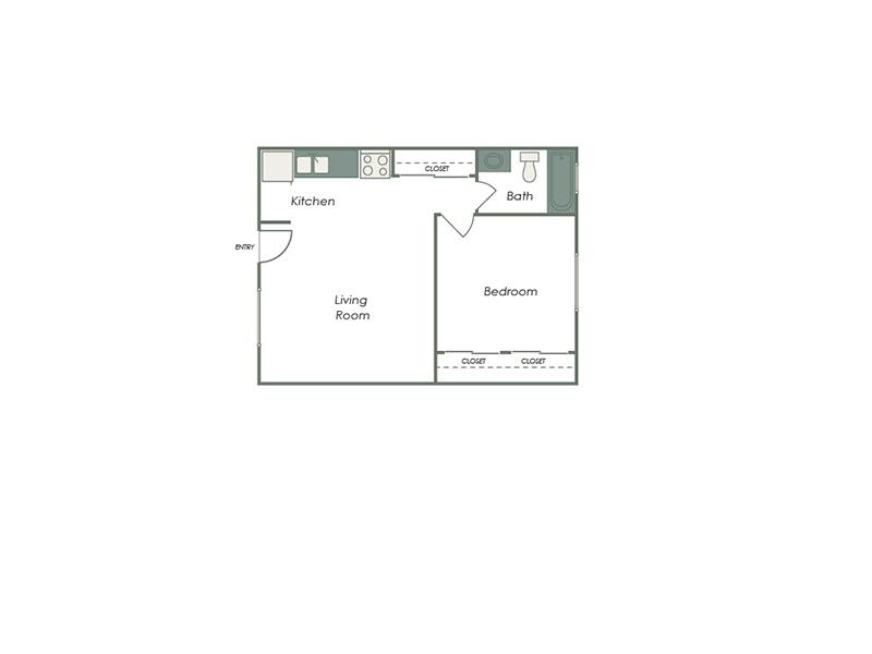 1 Bed 1 Bath 550 floorplan at Montego Flats