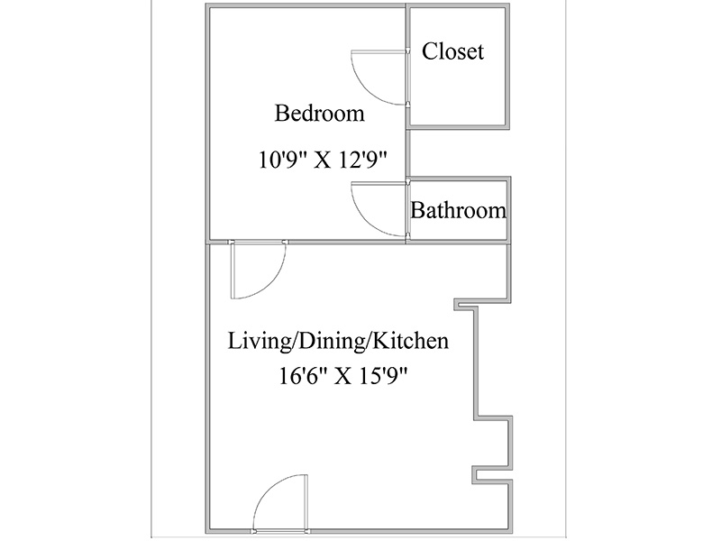 1 Bed 1 Bath floorplan at French Courtyard