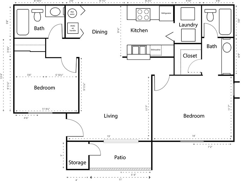 2x2 floorplan at Gateway Villas