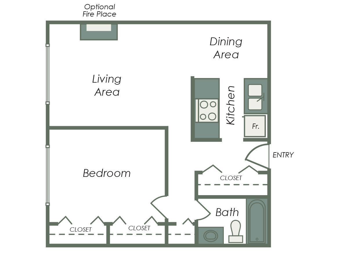 1 Bedroom floorplan at Peak View