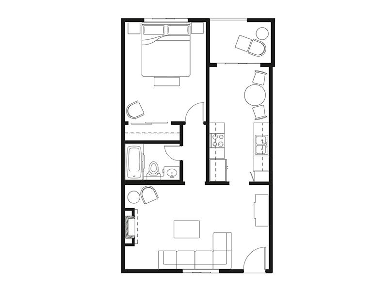 1x1 floorplan at Luxe 1801