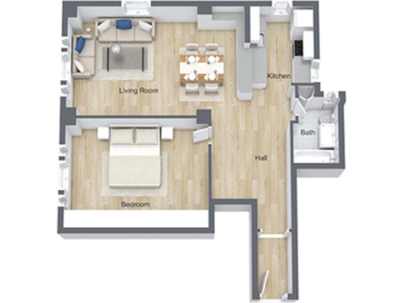 1x1 Lg-06 R floorplan at Nob Hill Place