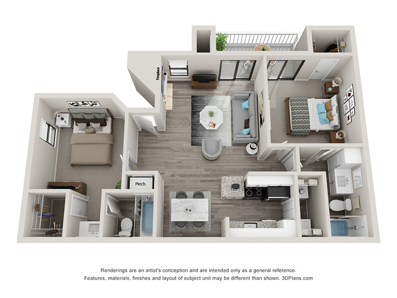 B2AR floorplan at Orchard Park Apartments