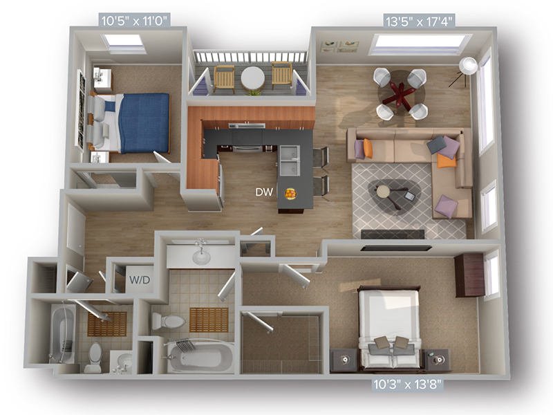 2 Bed 2 Bath 1014 floorplan at The Thomas