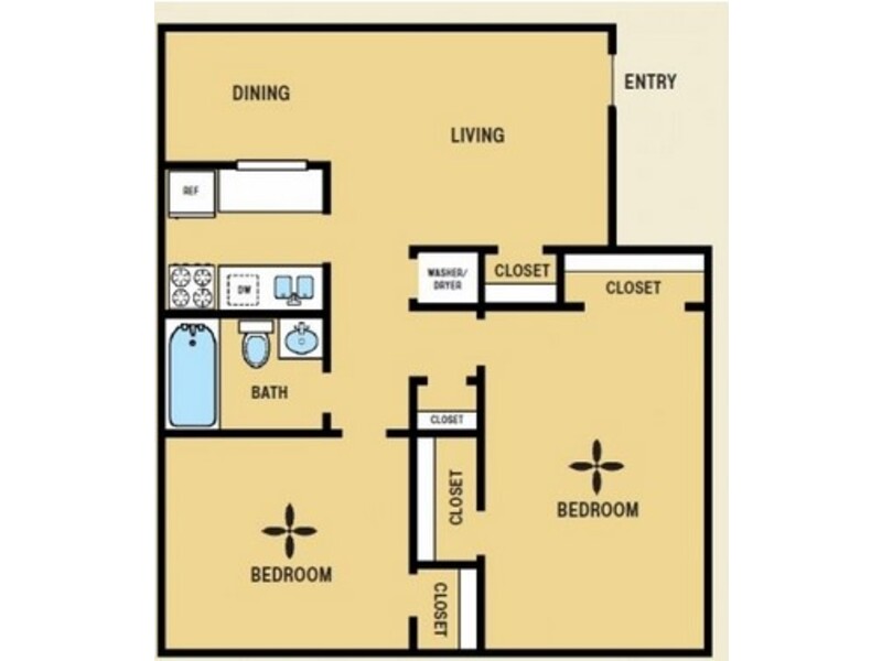 2 Bed 1 Bath floorplan at Bandywood