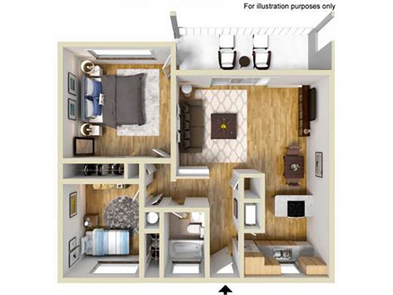 2 Bedroom 1 Bathroom AB floorplan at Casa Arroyo