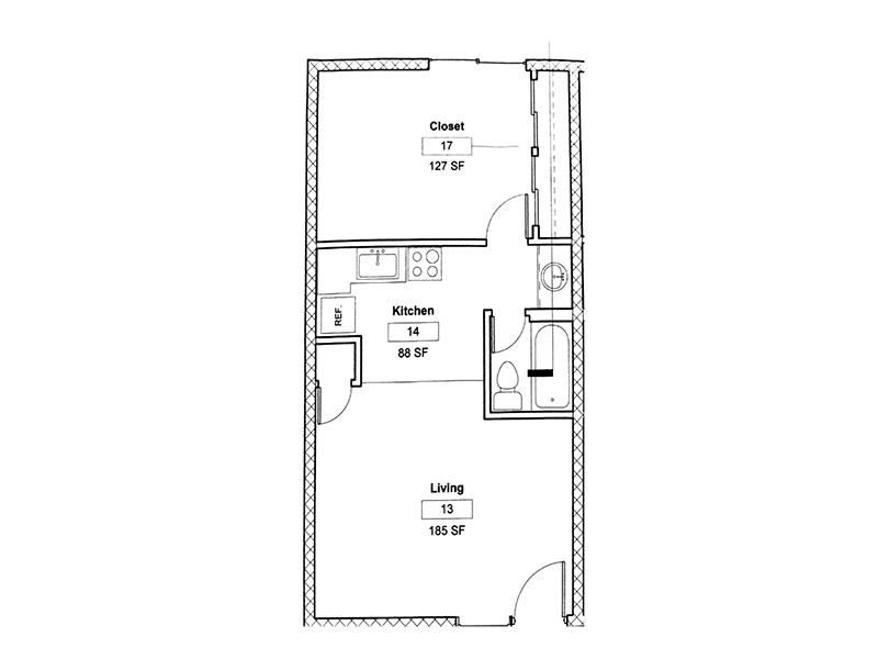 1 Bedroom 1 Bath floorplan at Arcos Phoenix