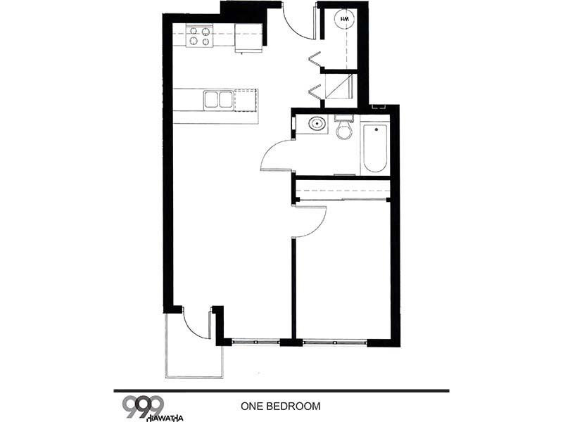 1B3 floorplan at 999 Hiawatha