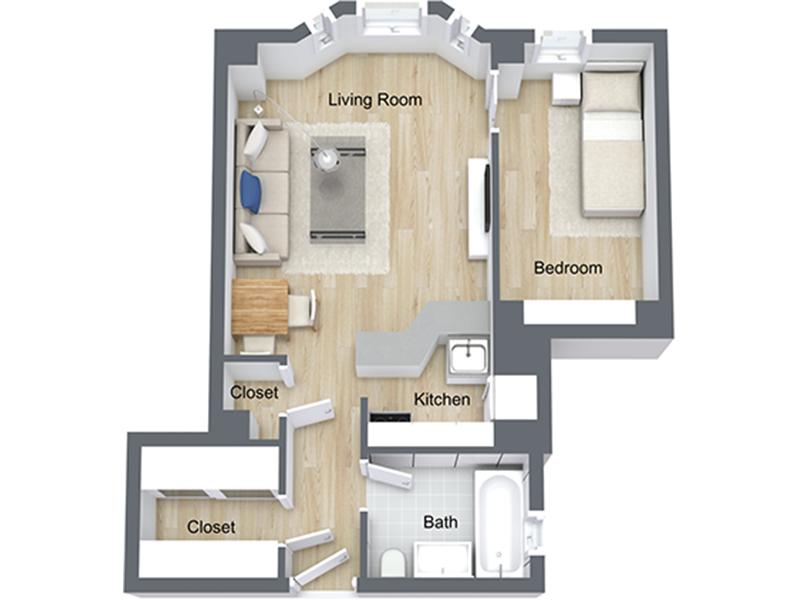 Jr 1x1-09 U floorplan at Nob Hill Place