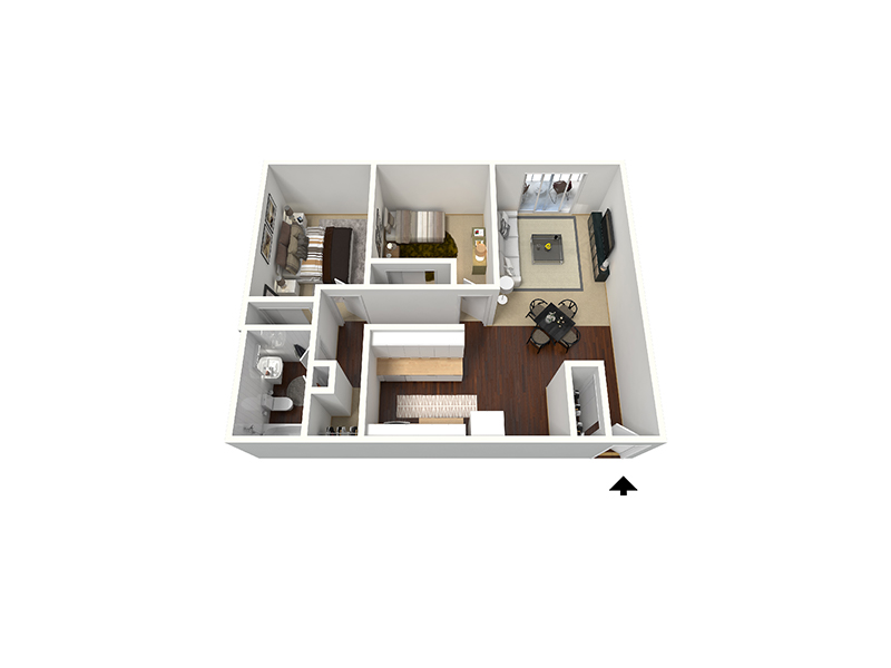 2 Bedroom 1 Bath floorplan at Odyssey