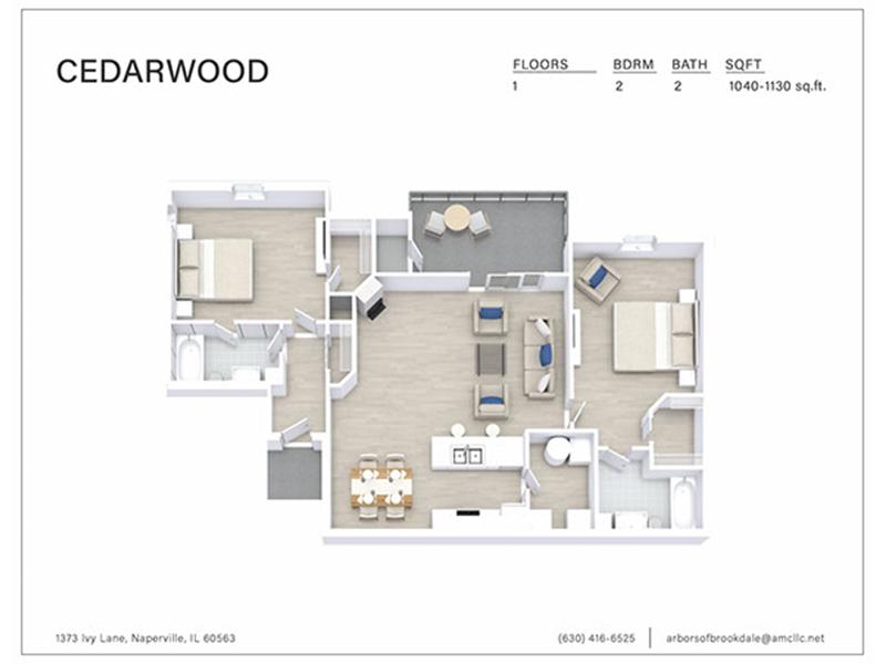 2 Bedroom 2 Bathroom C1 Renovated floorplan at Arbors of Brookdale