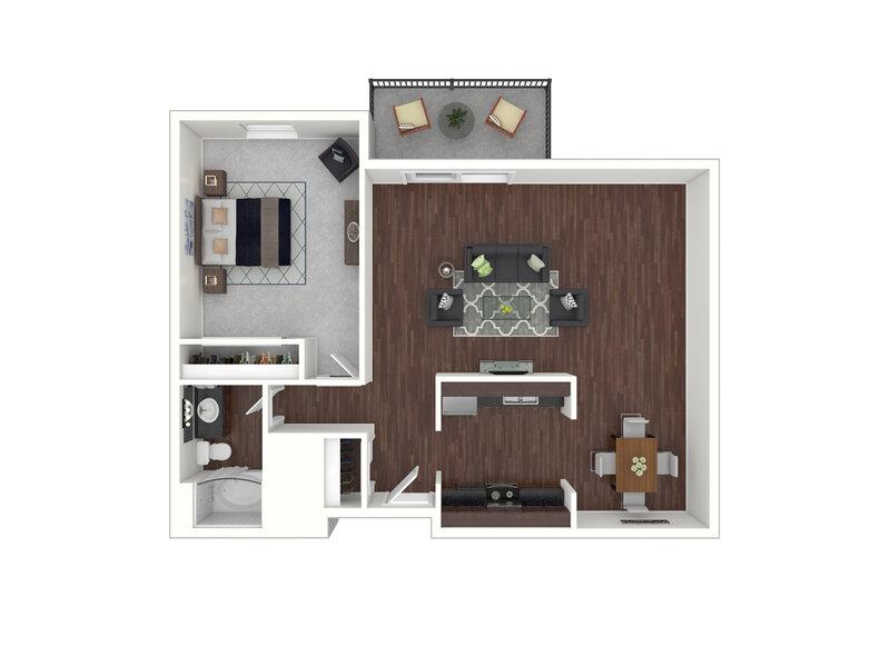 1 BR floorplan at Mid Central Apartments