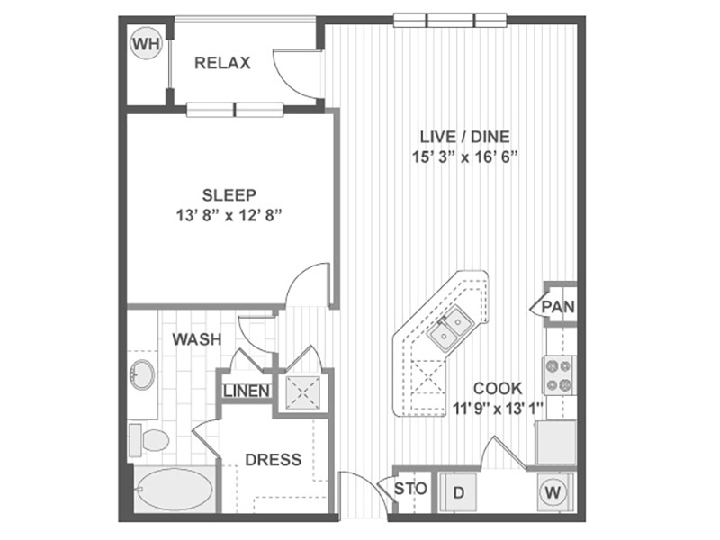 1X1-840 floorplan at Arista Flats