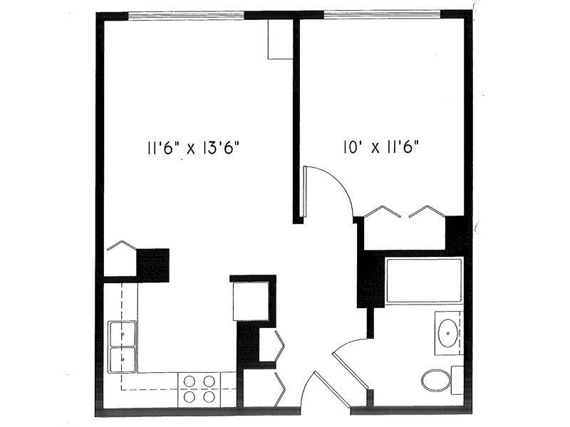 1 Bedroom 1 Bathroom floorplan at Maple Pointe