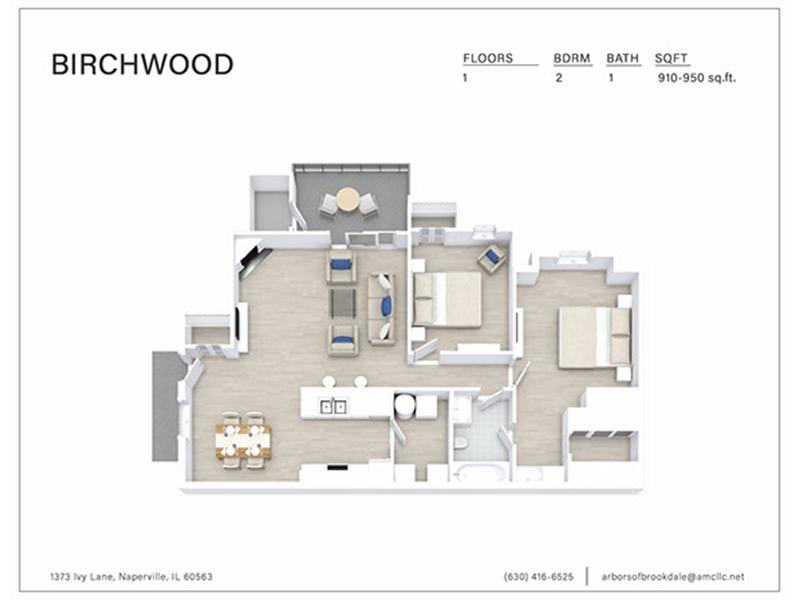 2 Bedroom 1 Bathroom B2 Renovated floorplan at Arbors of Brookdale