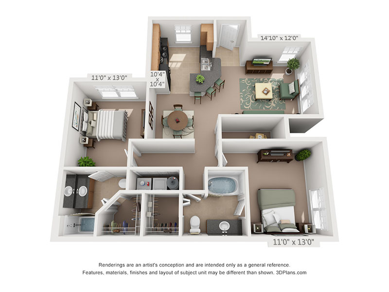 2 Beds, 2 Baths B2A
