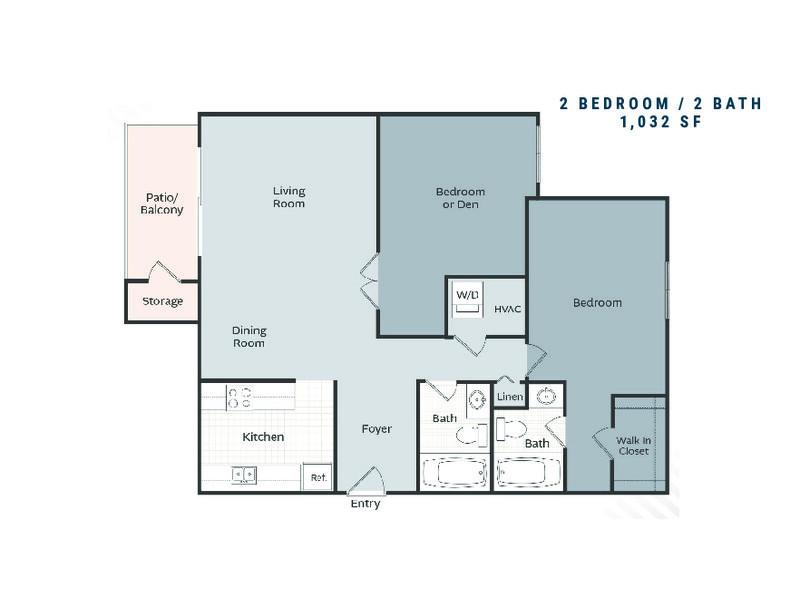 Frasier- 2 bed, 2 bath floorplan at Walnut Trails