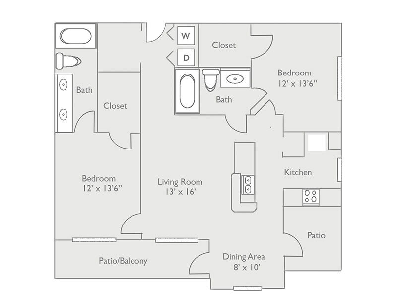 2x2-1153 Full Renovation floorplan at The Piedmont