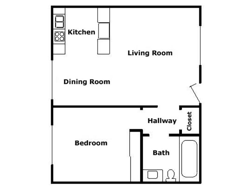1 Bedroom floorplan at Pacific Pines