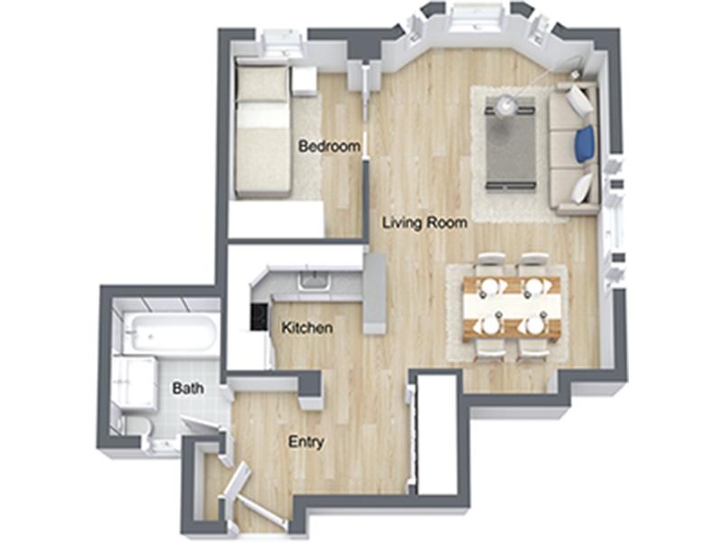 Jr 1x1-08 U floorplan at Nob Hill Place