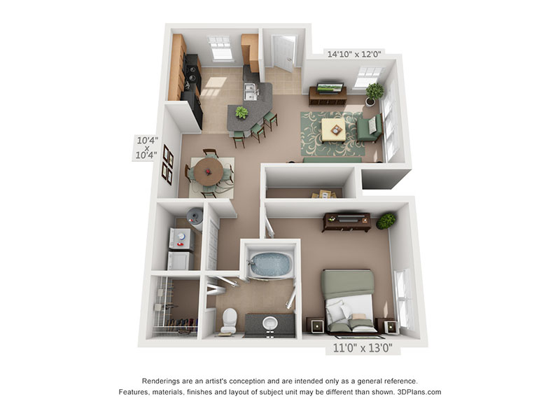 1 Bed, 1 Bath A1B