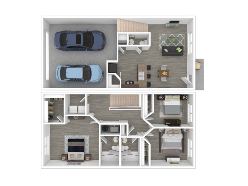3x2.5-1387 floorplan at Mountain View Townhomes