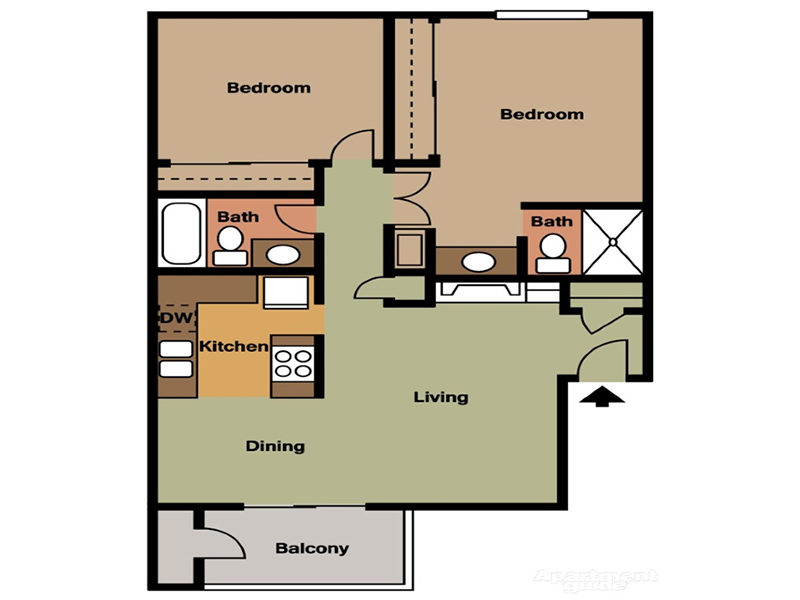 2 Bedroom 2 Bathroom floorplan at Park Paloma