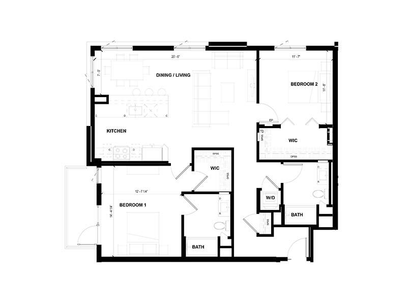 2 Bedroom G floorplan at Volta on Pine