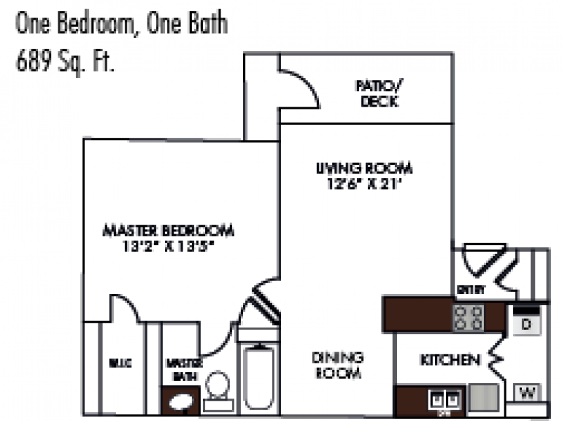 1 Bedroom floorplan at Sevilla Condominiums