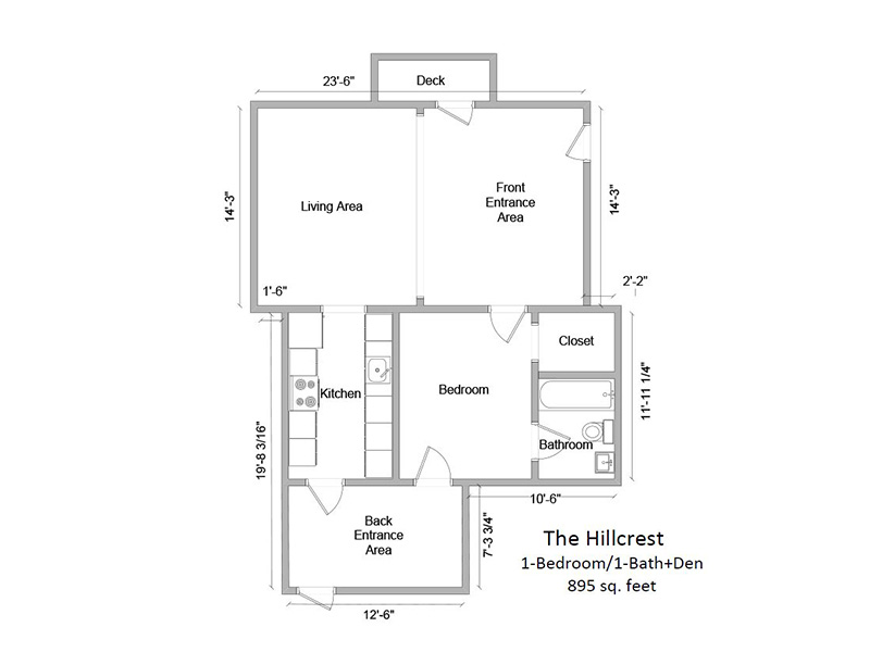 1 Bedroom 1 Bath Den with Patio
