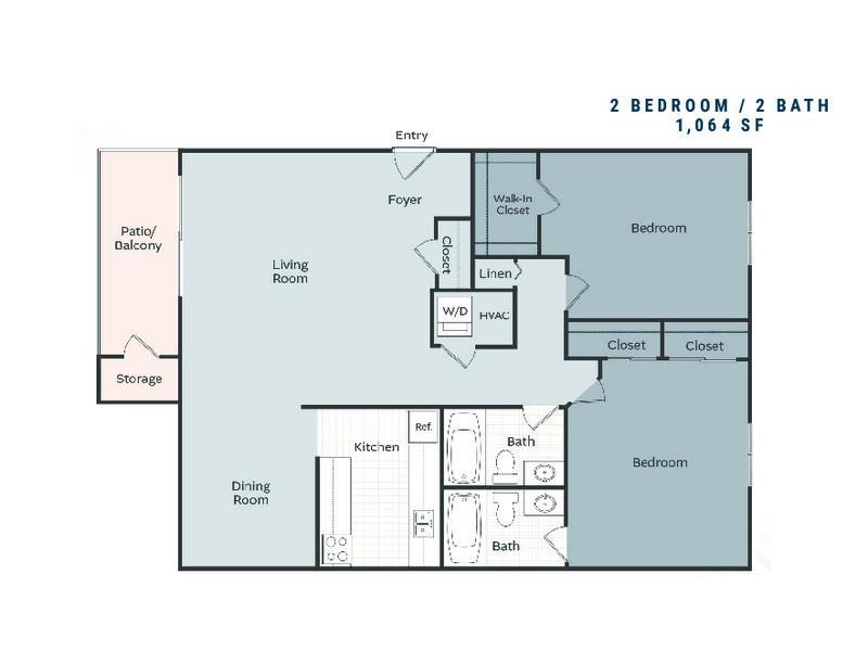 Oak- 2 bed, 2 bath floorplan at Walnut Trails