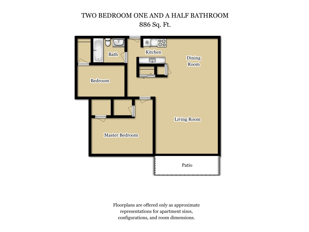 2 Bed 1 Bath floorplan at Camden Village