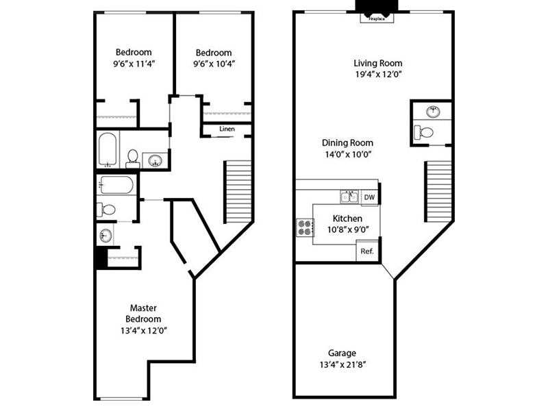 3 Bedroom 2.5 Bathroom Townhome floorplan at Creekside Village